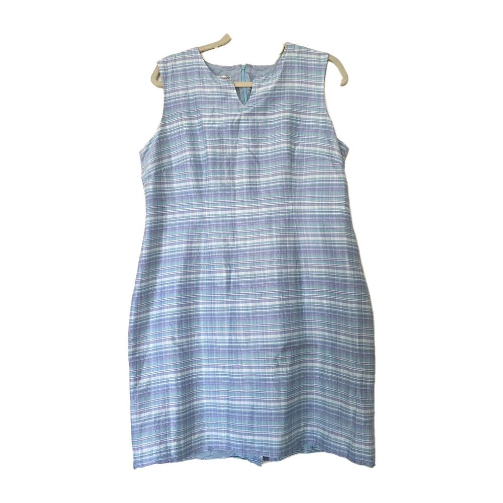 Vtg Plaid Silk Jumper Dress Womens 14 Blue Purple Pastel Spring Easter Preppy